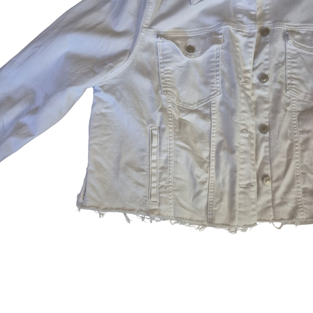 Upcycled Just USA White Jean Jacket with Lion Graphic Size 2x - Picture 2 of 9